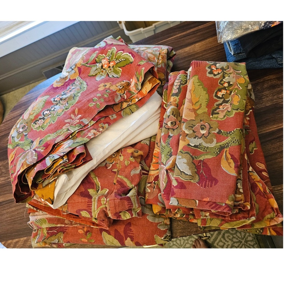 Pottery Barn vanessa Floral Linen Cotton Cal King duvet Euro Standard Sham Set